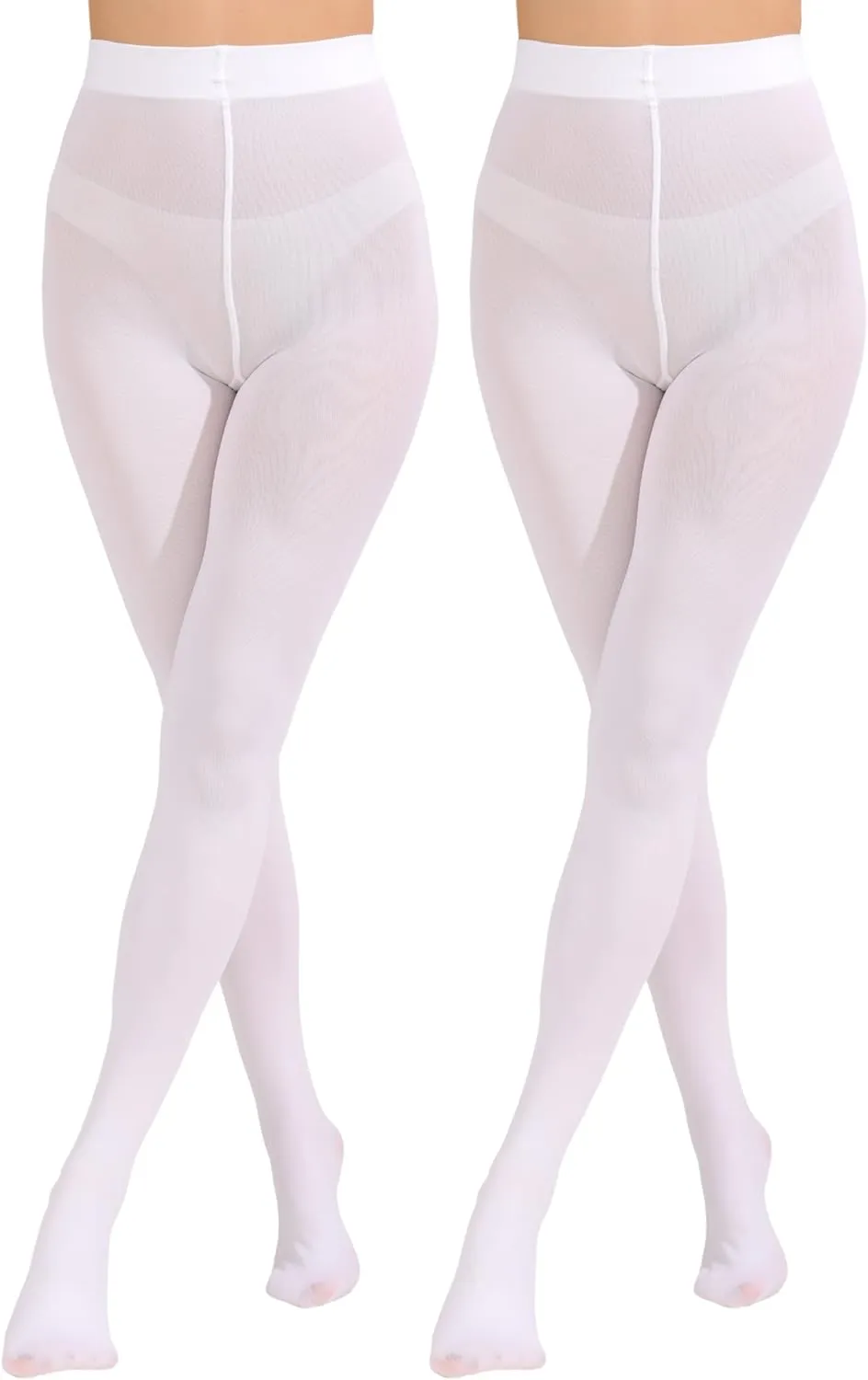 2 Pairs Women's Solid Color Tights 80D, Soft Opaque Microfiber Tights