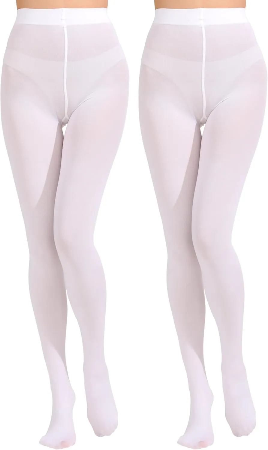 2 Pairs Women's Solid Color Tights 80D, Soft Opaque Microfiber Tights