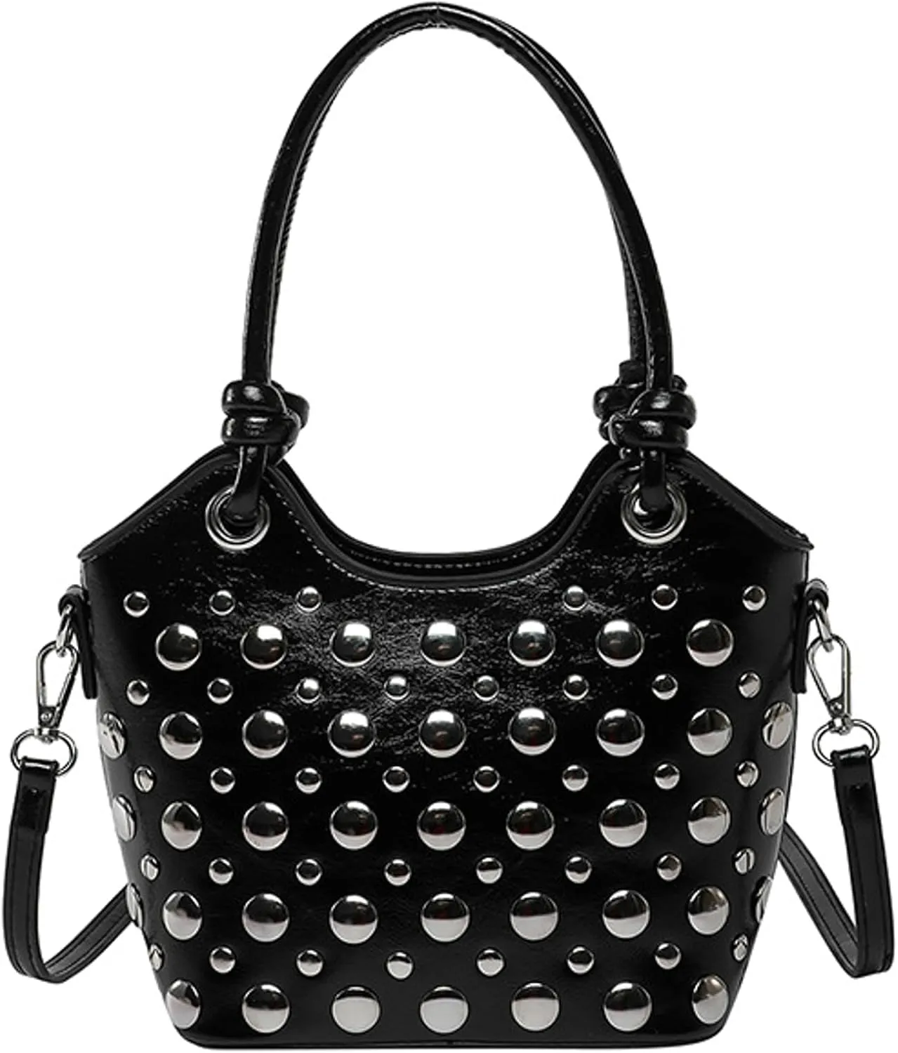 2025 Womens Handbag Polka Dot Studded Satchel Bag Mini Bucket Purse Top Handle Shoulder Work Commute