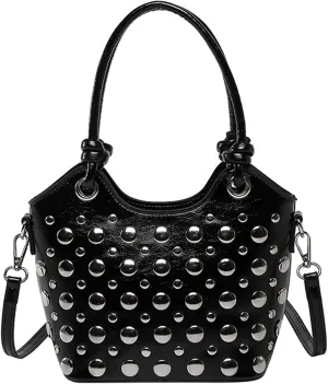 2025 Womens Handbag Polka Dot Studded Satchel Bag Mini Bucket Purse Top Handle Shoulder Work Commute