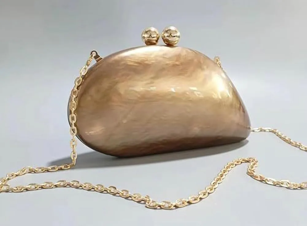 Acrylic Evening Clutch Women Chic Seashell Chain Shoulder Handbag Crossbody Purse for Formal Party Wedding
