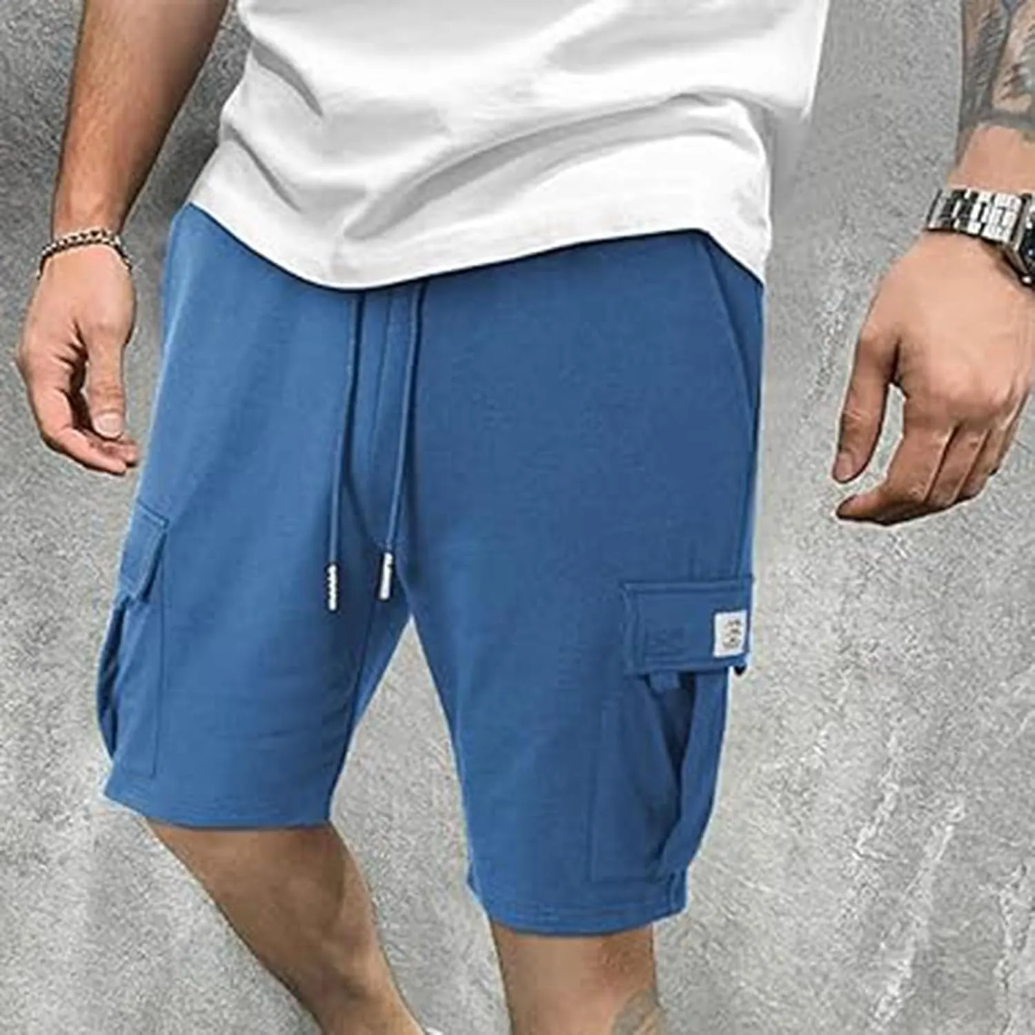 Alalaso Men's Casual Shorts Stretch Cotton Drawstring Summer Beach Stretch High Waisted Breathable Linen Shorts with Pockets