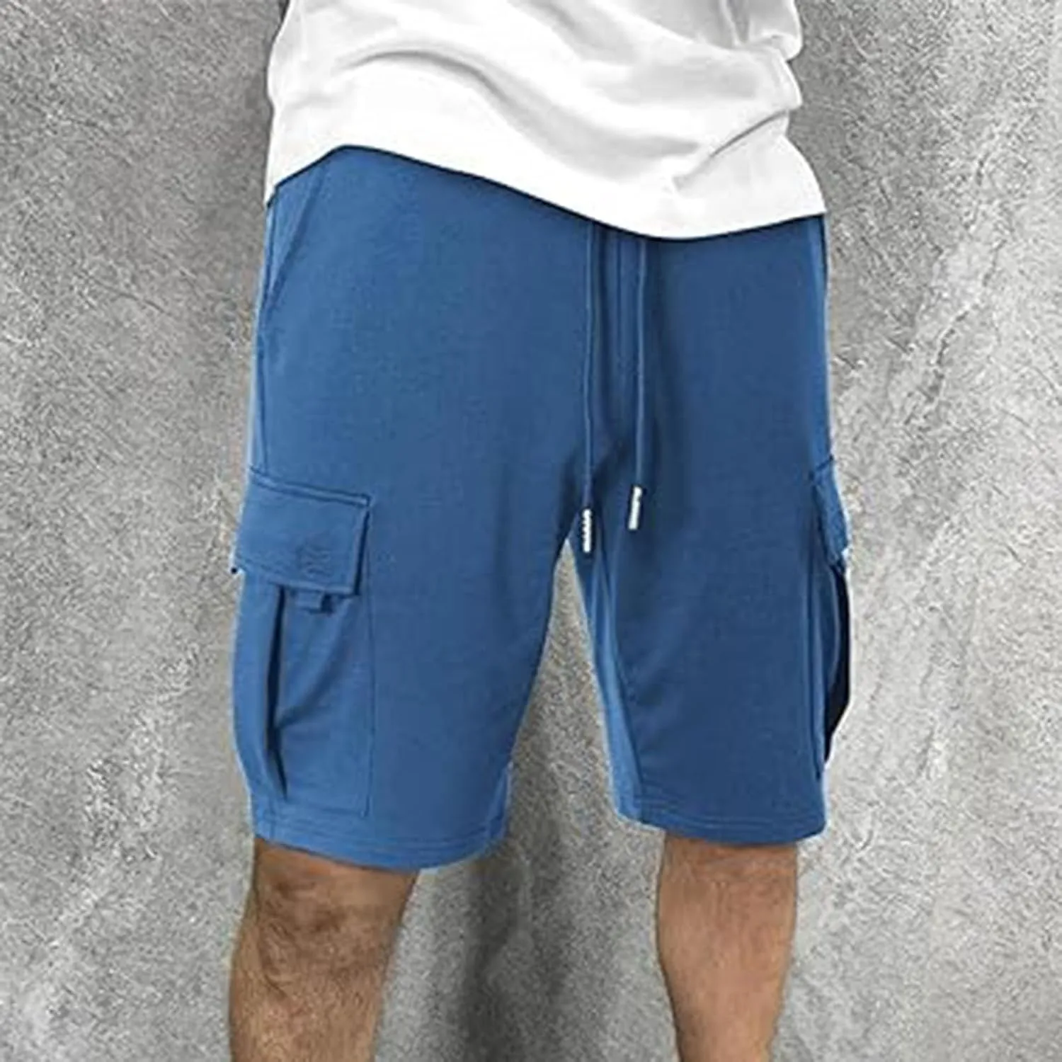Alalaso Men's Casual Shorts Stretch Cotton Drawstring Summer Beach Stretch High Waisted Breathable Linen Shorts with Pockets
