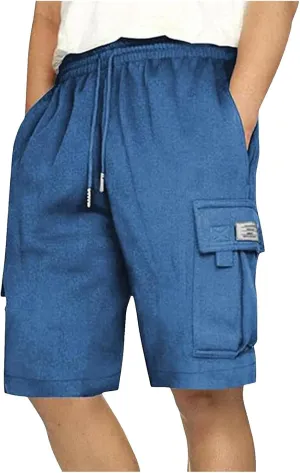 Alalaso Men's Casual Shorts Stretch Cotton Drawstring Summer Beach Stretch High Waisted Breathable Linen Shorts with Pockets