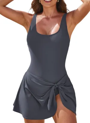 Aleumdr One Piece Swimdress Swimsuits for Women Tummy Control Tie Knot Swim Dresses Skirt Bathing Suit