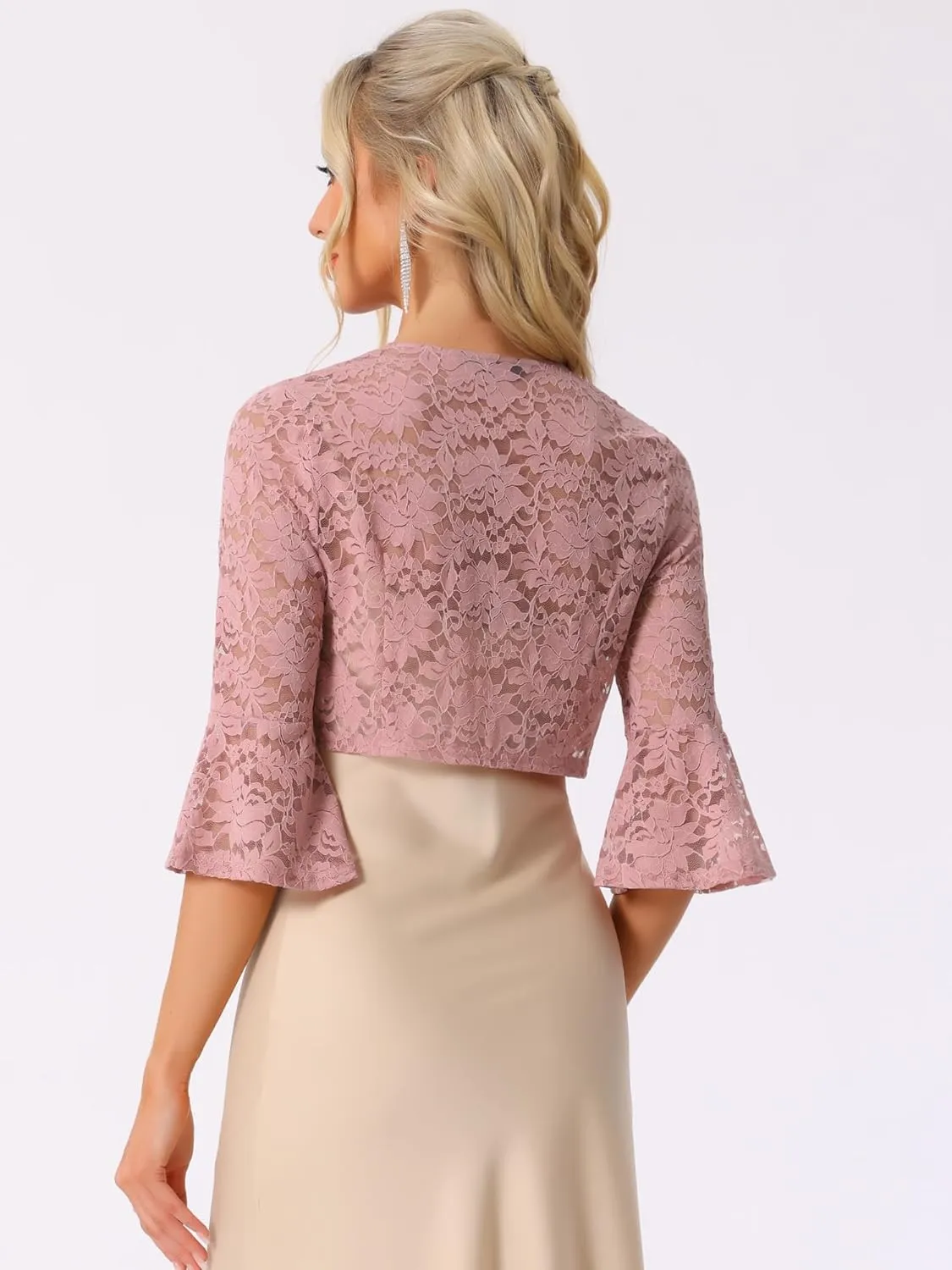 Allegra K Lace Shrug for Women's Evening Open Front Bell Sleeves Elegant Bolero Cardigan