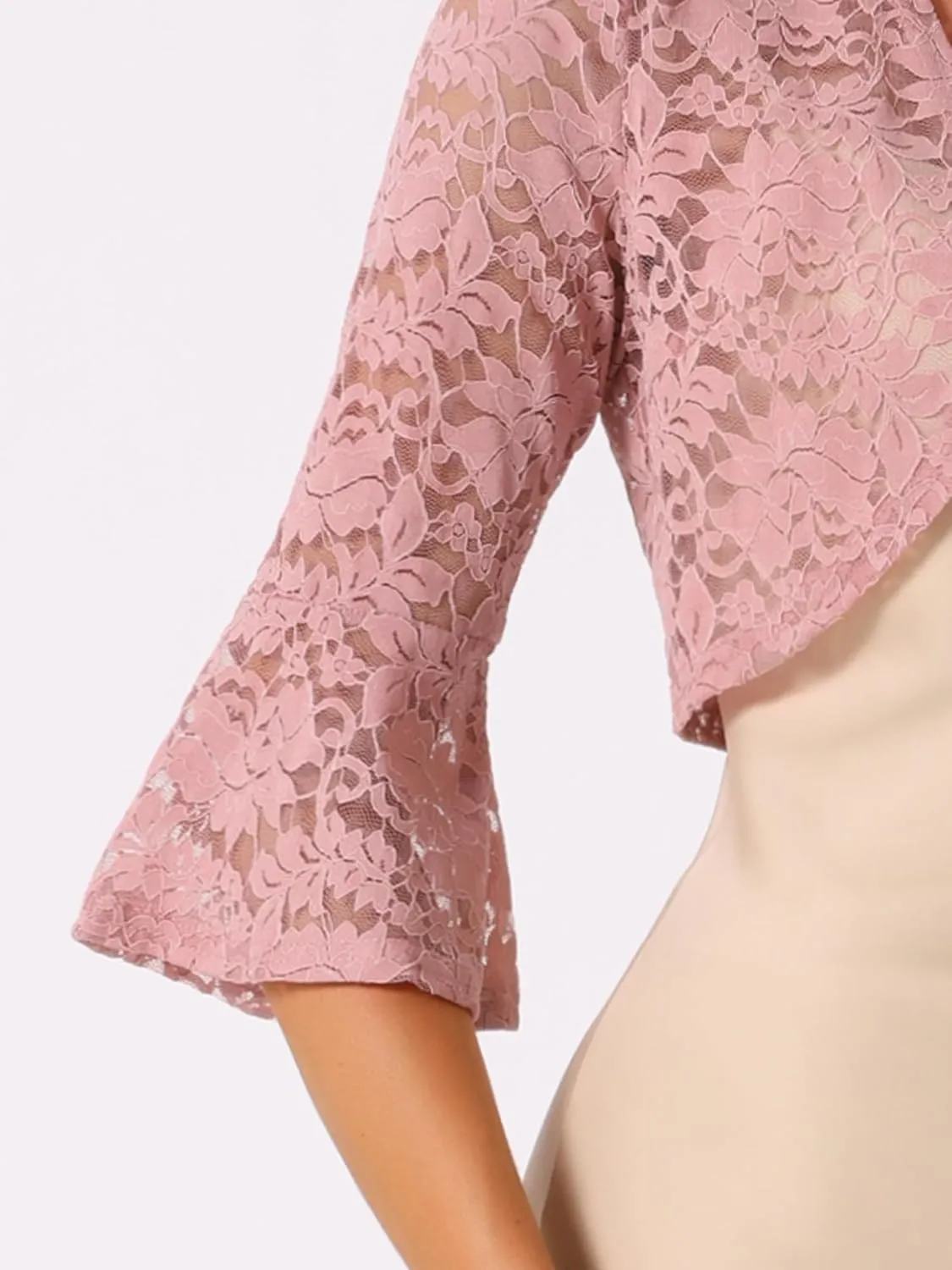 Allegra K Lace Shrug for Women's Evening Open Front Bell Sleeves Elegant Bolero Cardigan