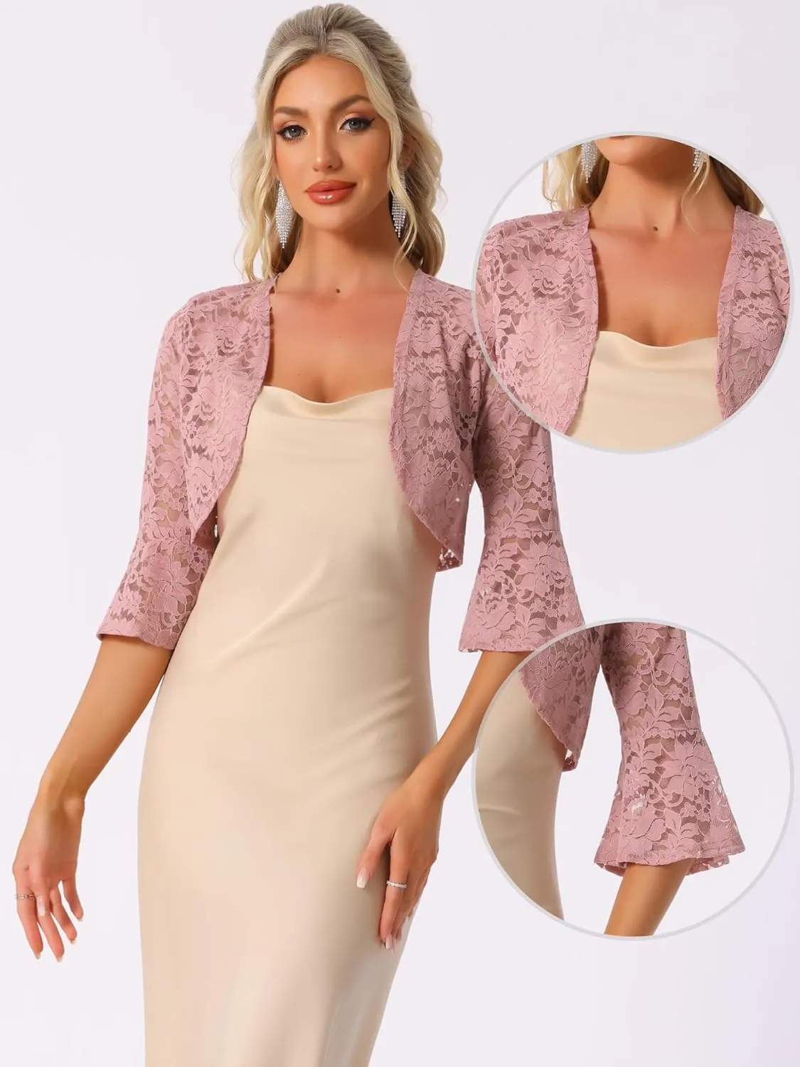 Allegra K Lace Shrug for Women's Evening Open Front Bell Sleeves Elegant Bolero Cardigan