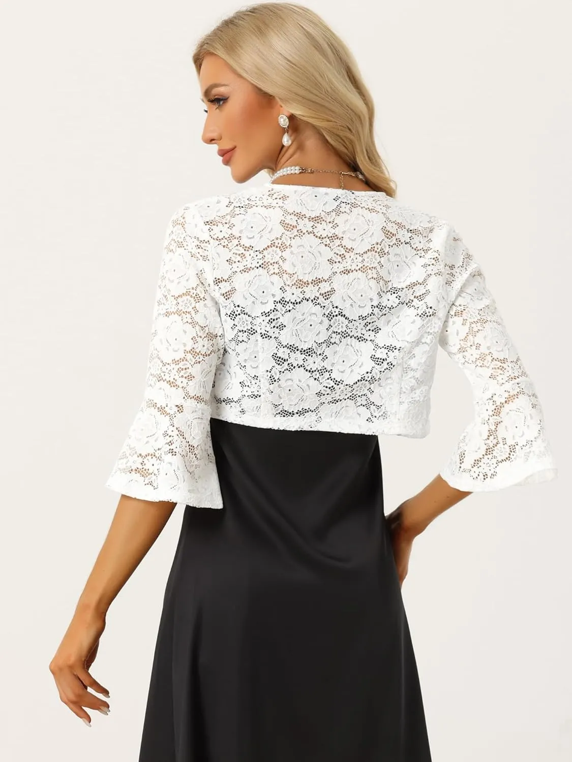 Allegra K Lace Shrug for Women's Evening Open Front Bell Sleeves Elegant Bolero Cardigan