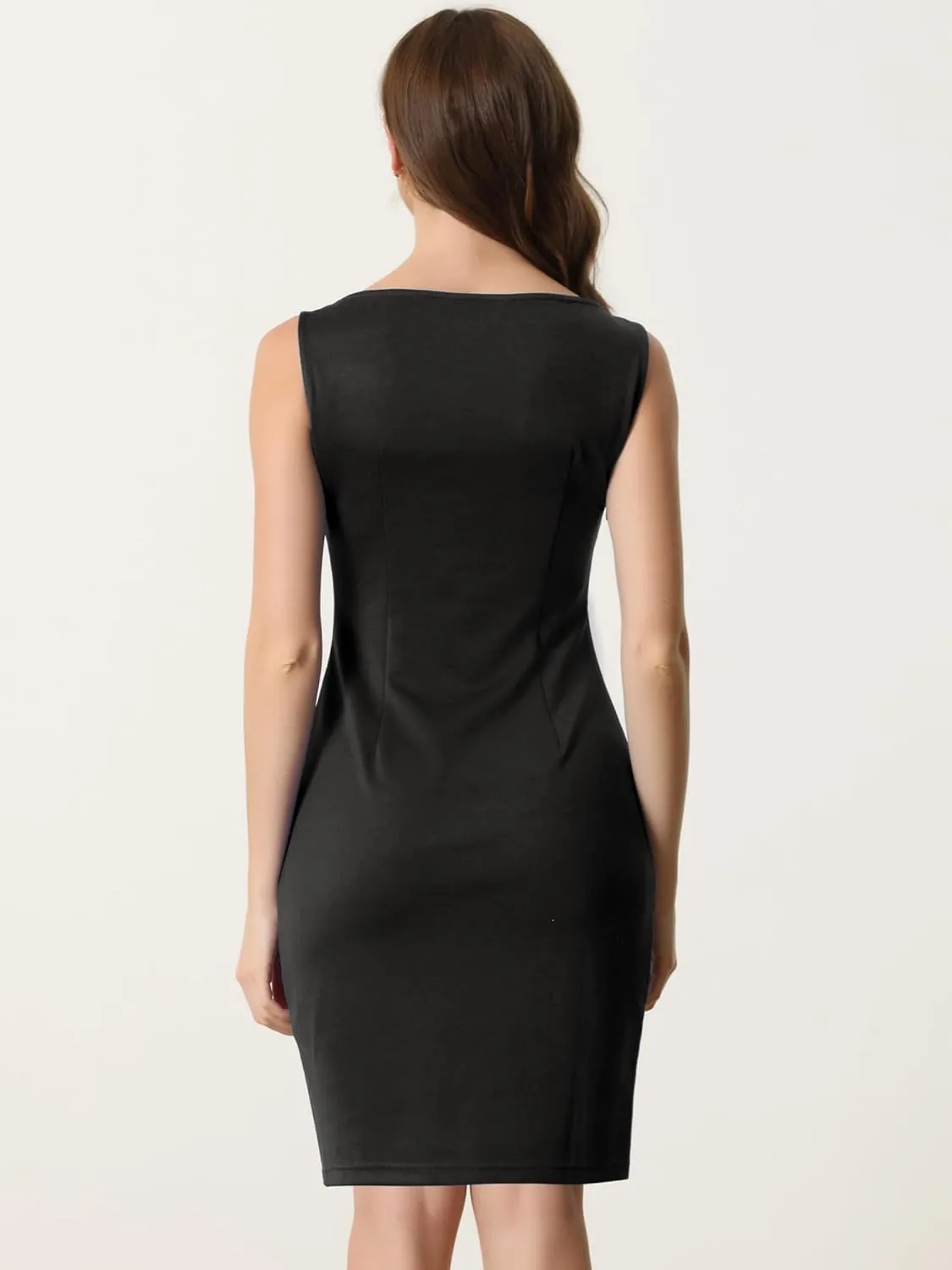 Allegra K Sleeveless Sheath Dress for Women's 2024 Boat Neck Teacher Casual Office Dresses