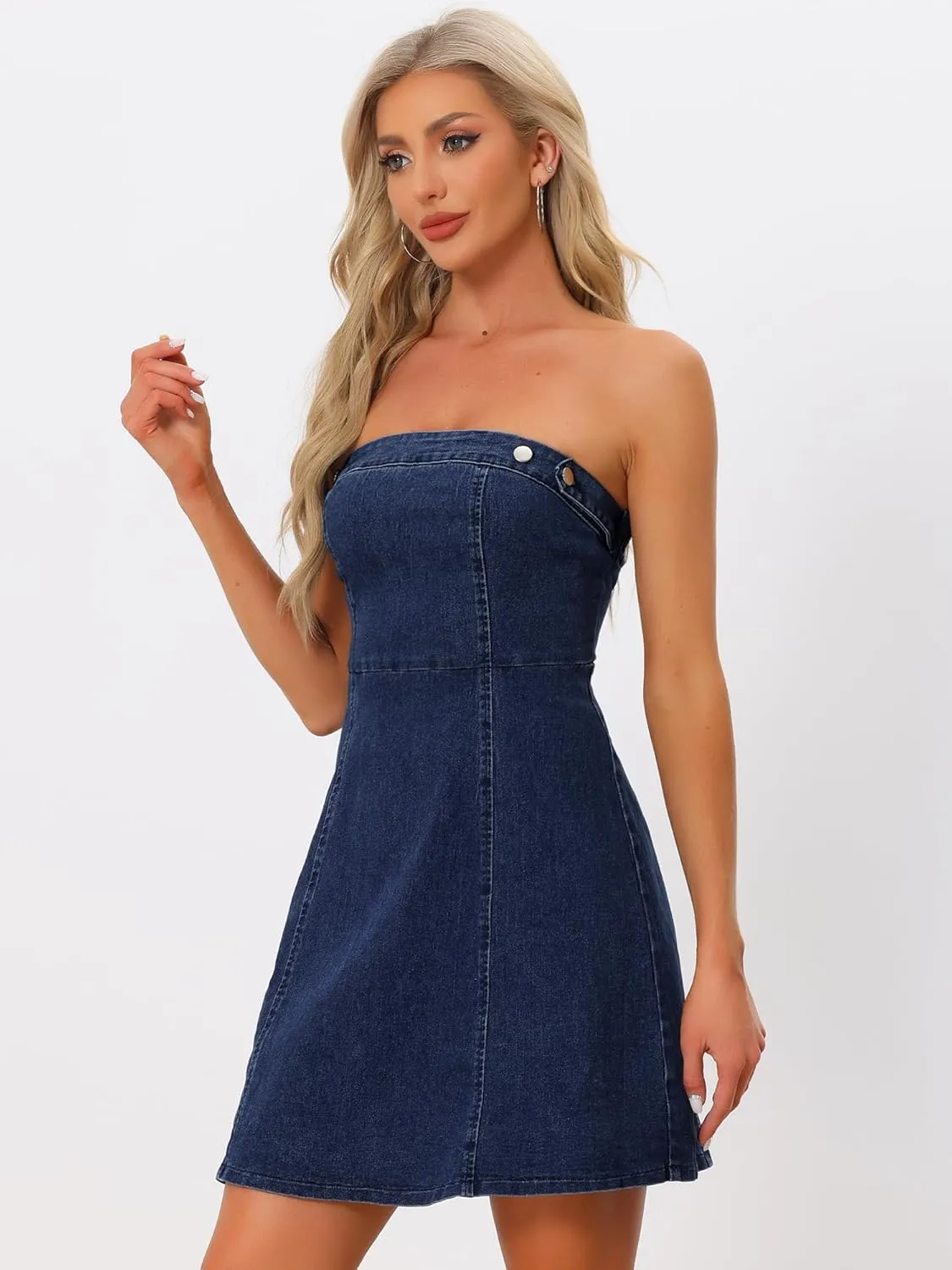 Allegra K Women's Strapless Jean Dresses Sexy Sleeveless One Piece Outfits Denim Dress