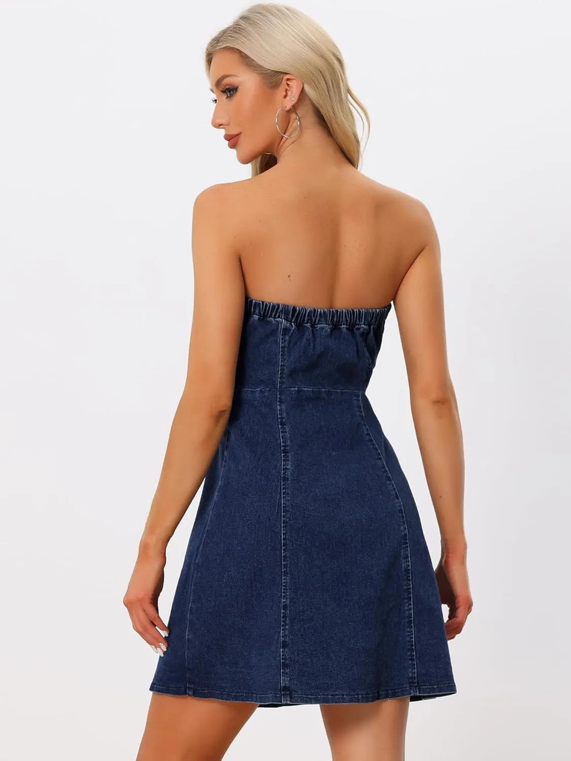 Allegra K Women's Strapless Jean Dresses Sexy Sleeveless One Piece Outfits Denim Dress