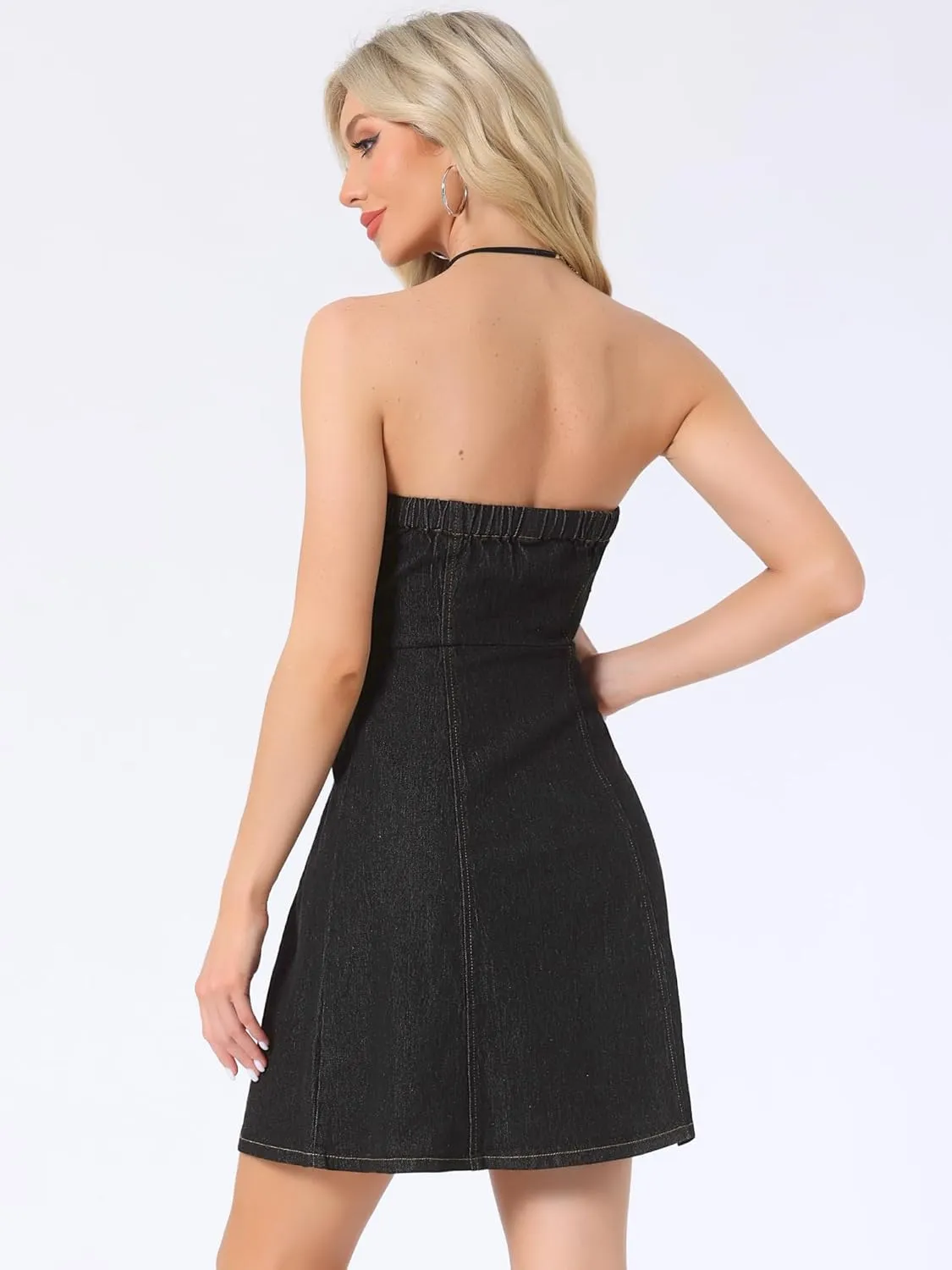 Allegra K Women's Strapless Jean Dresses Sexy Sleeveless One Piece Outfits Denim Dress