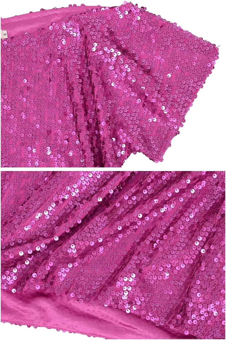 Anna-Kaci Women's Plus Size Sequin Sexy One Shoulder Short Sleeve Party Club Top
