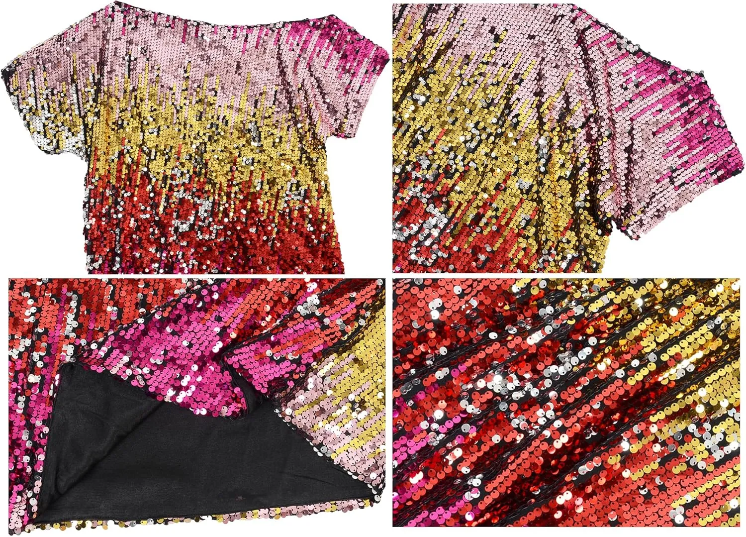 Anna-Kaci Women's Plus Size Sequin Sexy One Shoulder Short Sleeve Party Club Top