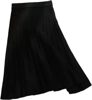 Autumn Winter Thick Knitted Skirt Women Fashion High Waist Pleated Midi Skirts Female Elegant Chic A Line Skirt