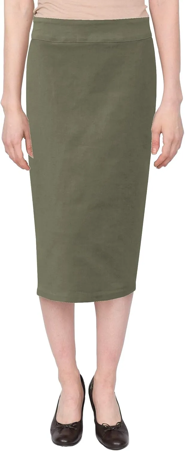Baby'O Women's Basic Below The Knee Stretch Denim Pencil Skirt