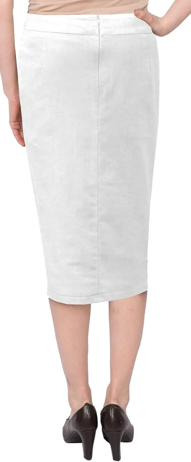 Baby'O Women's Basic Below The Knee Stretch Denim Pencil Skirt