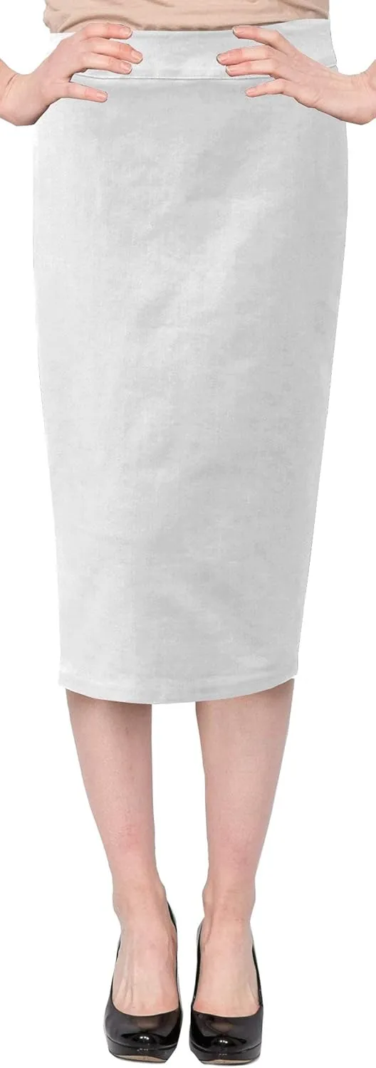 Baby'O Women's Basic Below The Knee Stretch Denim Pencil Skirt