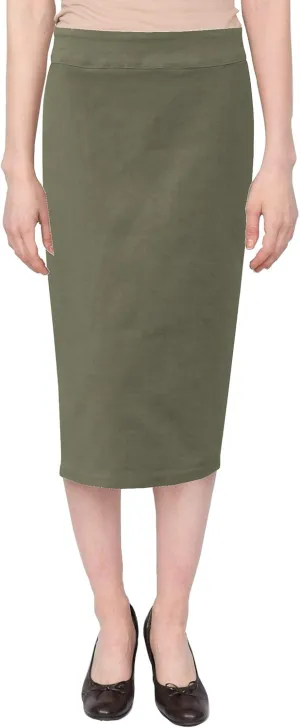 Baby'O Women's Basic Below The Knee Stretch Denim Pencil Skirt