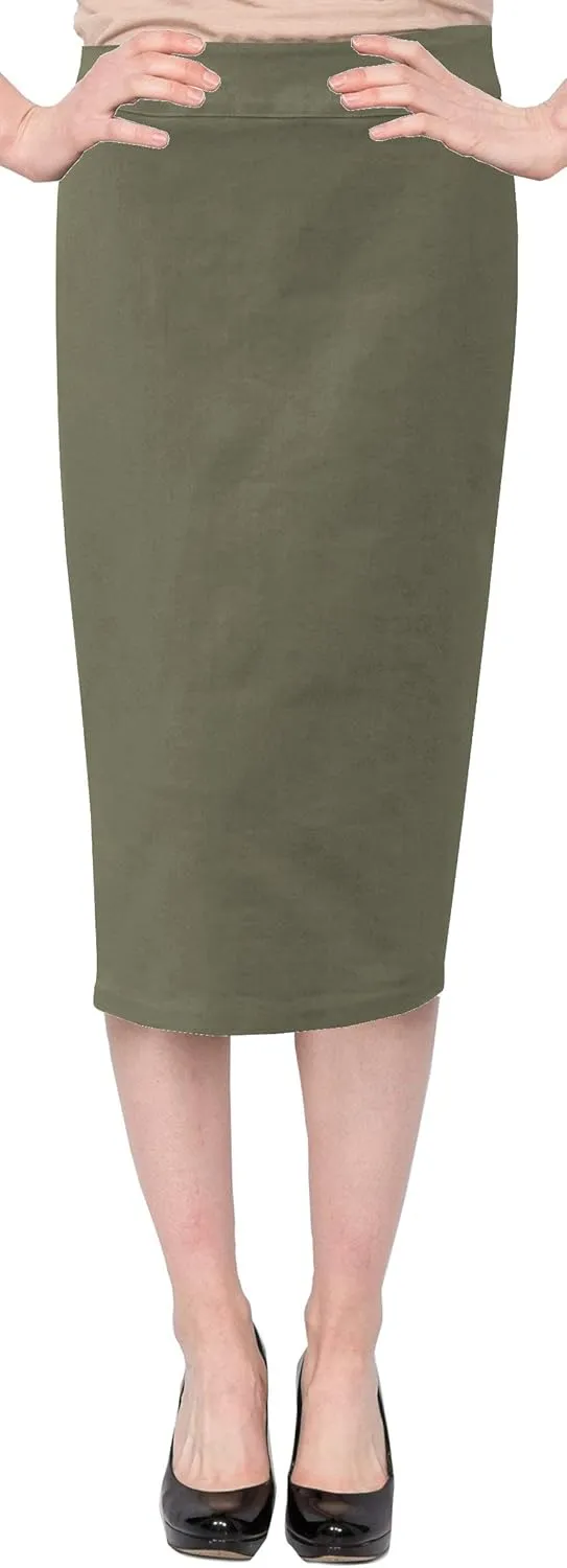 Baby'O Women's Basic Below The Knee Stretch Denim Pencil Skirt