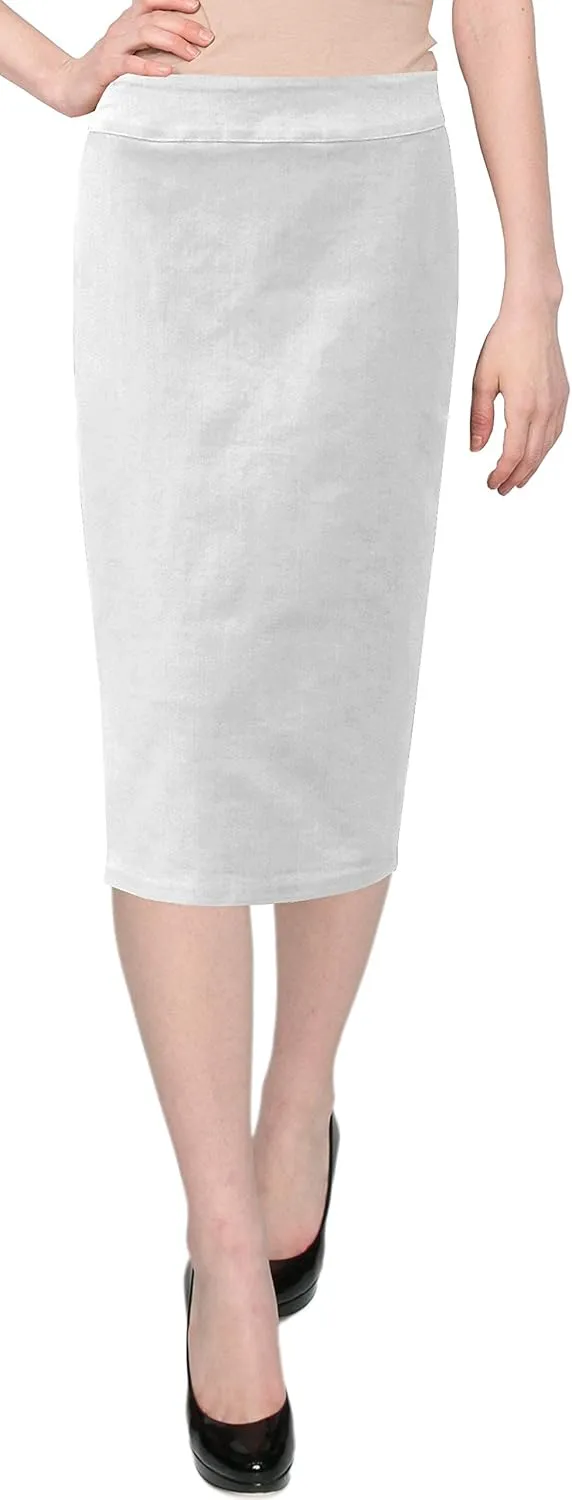 Baby'O Women's Basic Below The Knee Stretch Denim Pencil Skirt