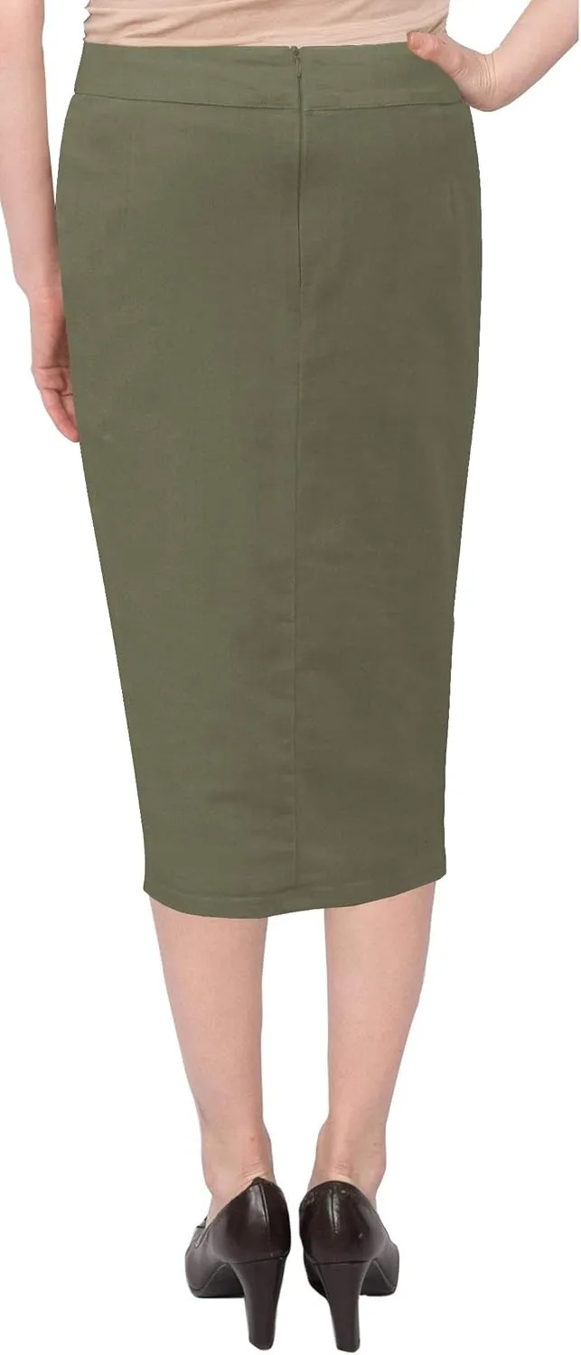 Baby'O Women's Basic Below The Knee Stretch Denim Pencil Skirt