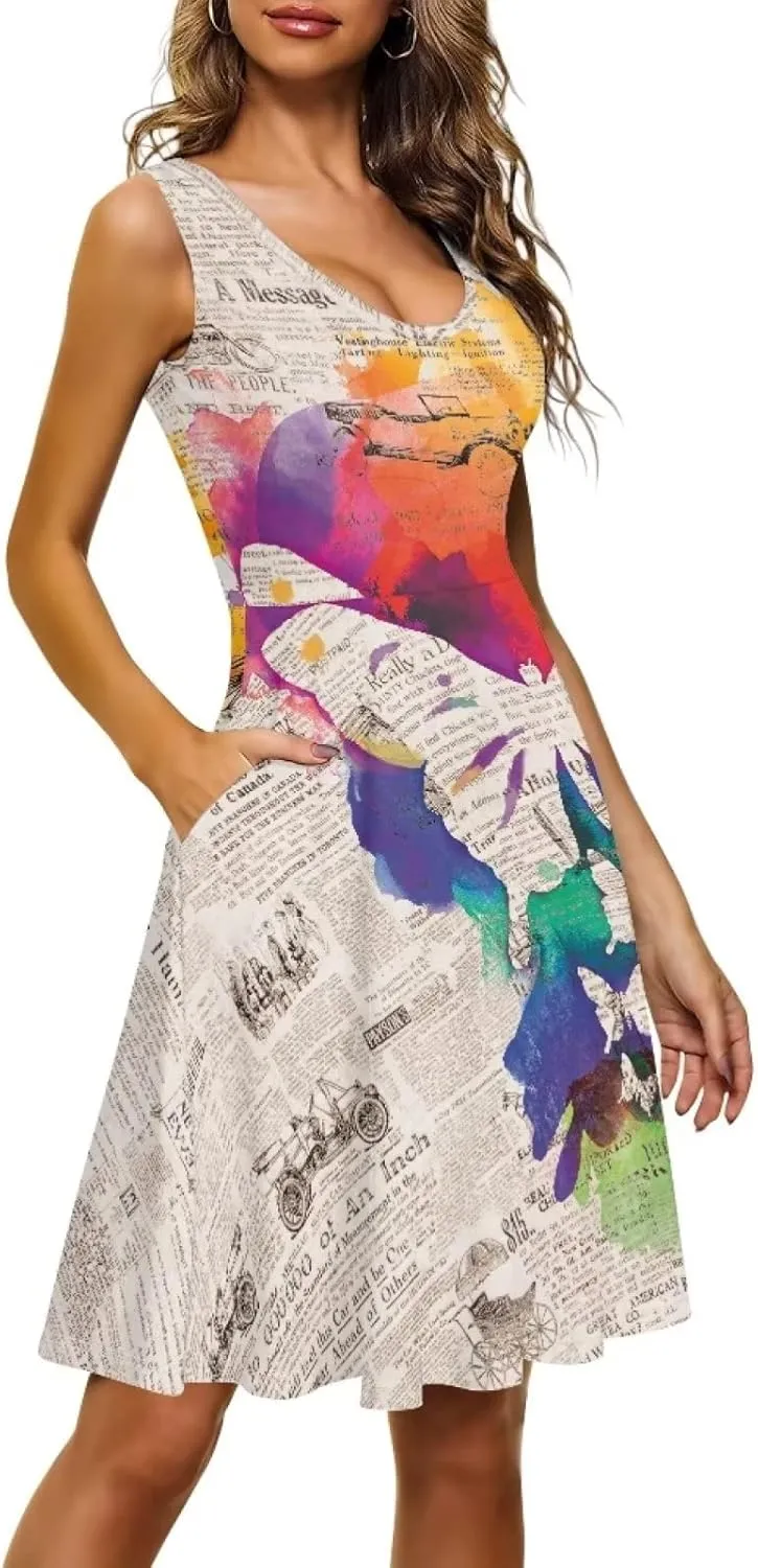 Belidome Tank Dress for Women A-line Knee Length Summer Casual Travel Beach Cover Up Soft Comfy Lightweight Size XS-4XL