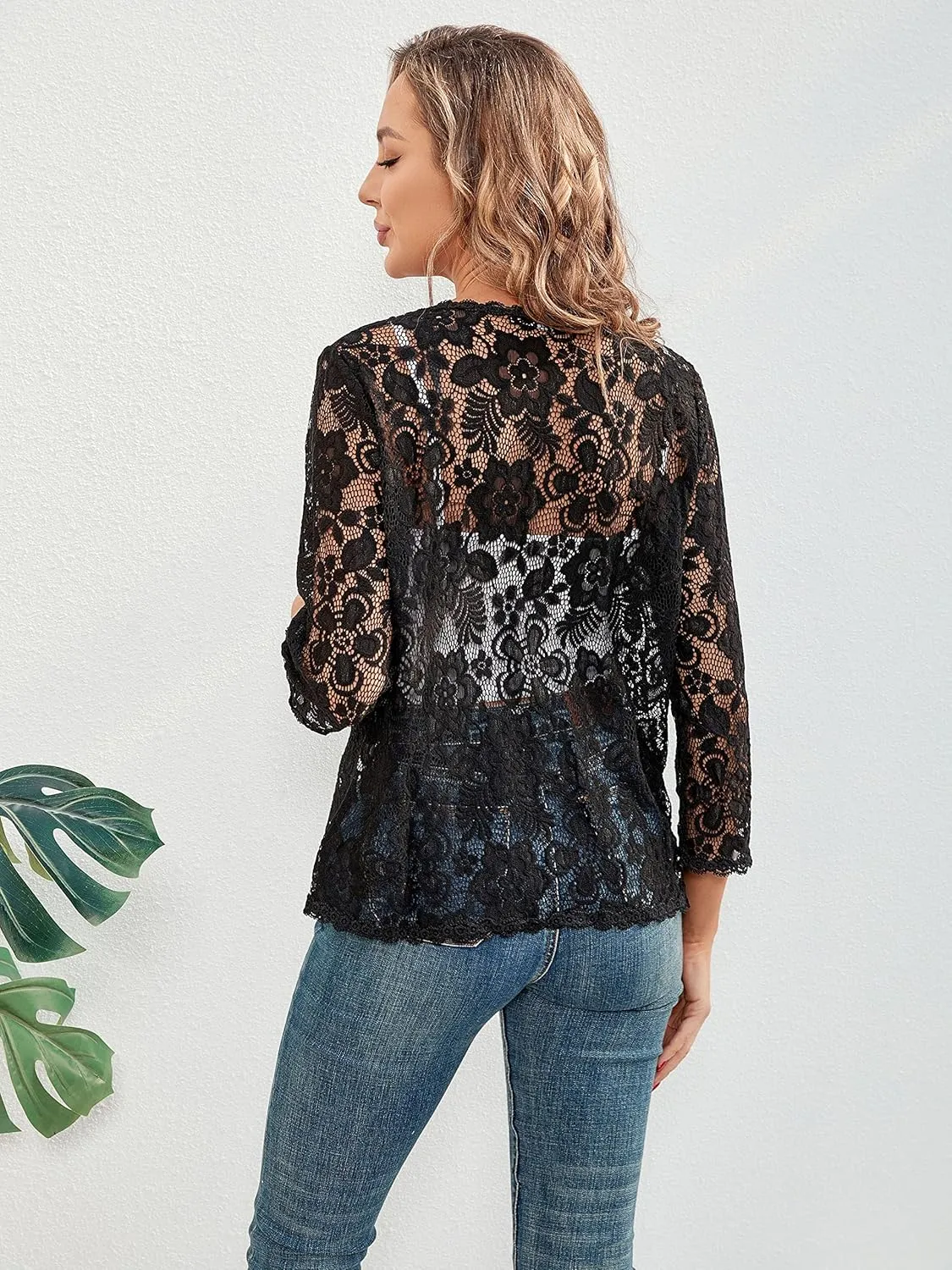 BENANCY Women's 3/4 Sleeve Bolero Shrugs Crochet Lace Open Cardigan