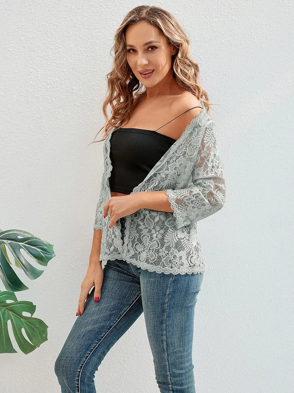 BENANCY Women's 3/4 Sleeve Bolero Shrugs Crochet Lace Open Cardigan