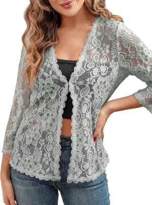 BENANCY Women's 3/4 Sleeve Bolero Shrugs Crochet Lace Open Cardigan