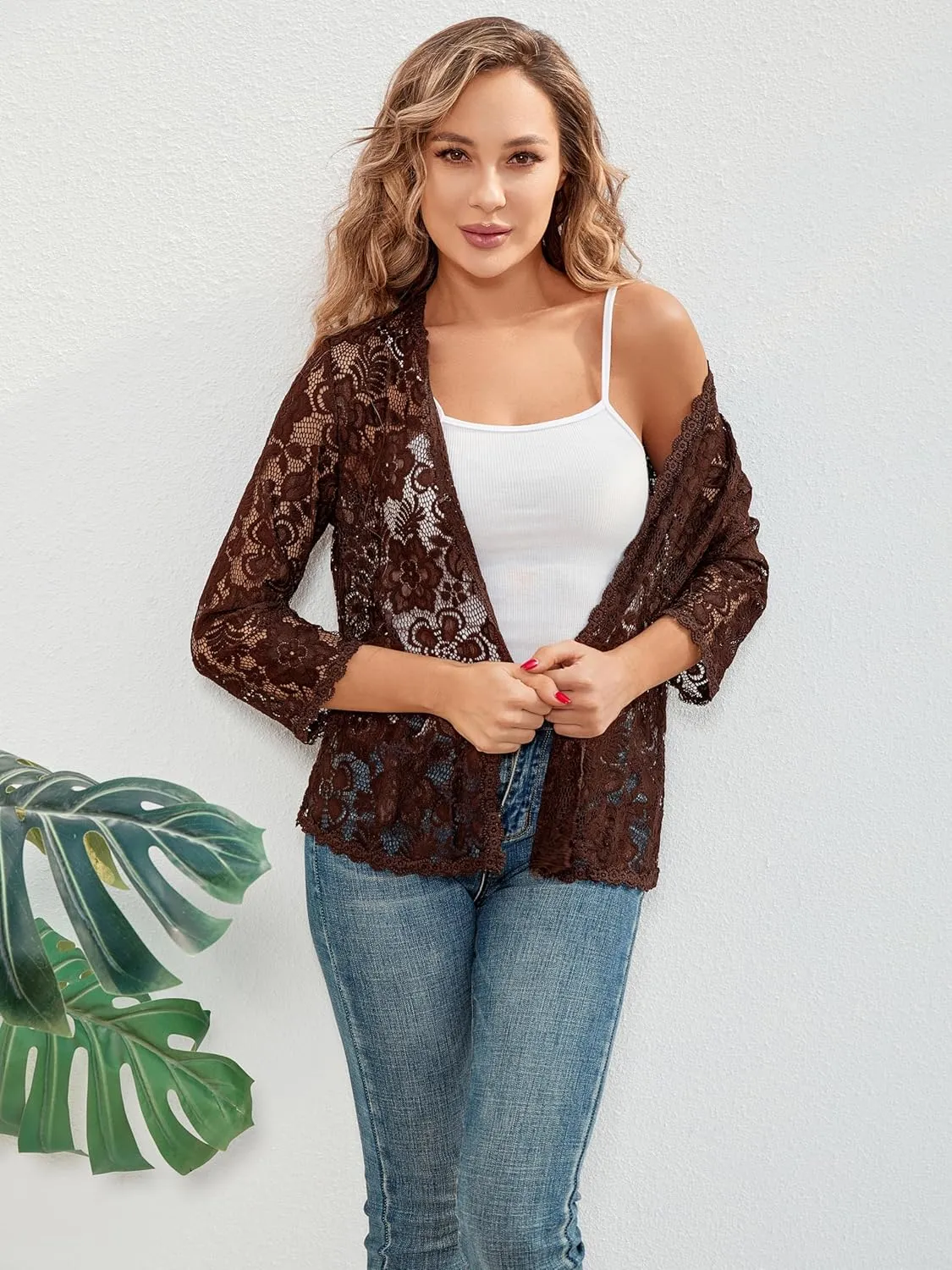 BENANCY Women's 3/4 Sleeve Bolero Shrugs Crochet Lace Open Cardigan