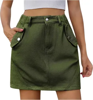 Black Jean Skirt for Women 2024 Summer High Waisted Mini Skirt Drawstring Fashion Teen Girls Y2K Vacation Beach Skirt