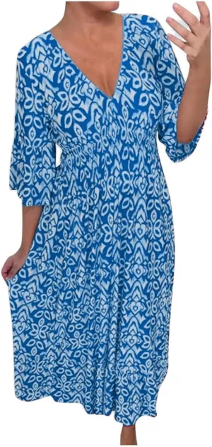 Boho Print Dresses for Women Floral V-Neck Short Sleeve Summer Maxi Dress 2024 Casual Waist Wrap Long Dress Plus Size