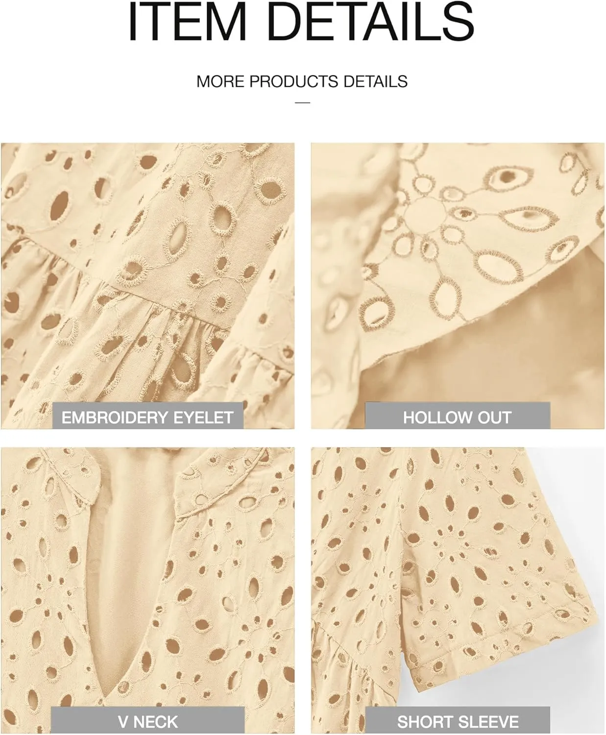 BTFBM Womens Boho Summer Dresses 2025 Resort V Neck Short Sleeve Hollow Out Lace Ruffle Casual Beach Mini Vacation Dress