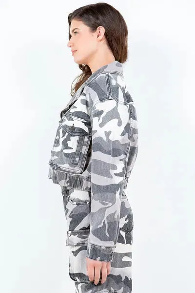 Camouflage Zip Up Cropped Rider Jacket