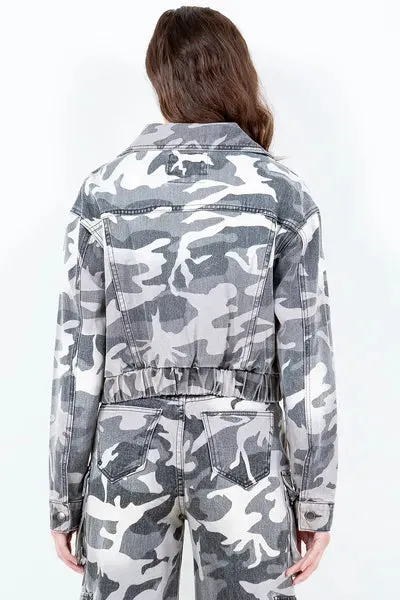 Camouflage Zip Up Cropped Rider Jacket