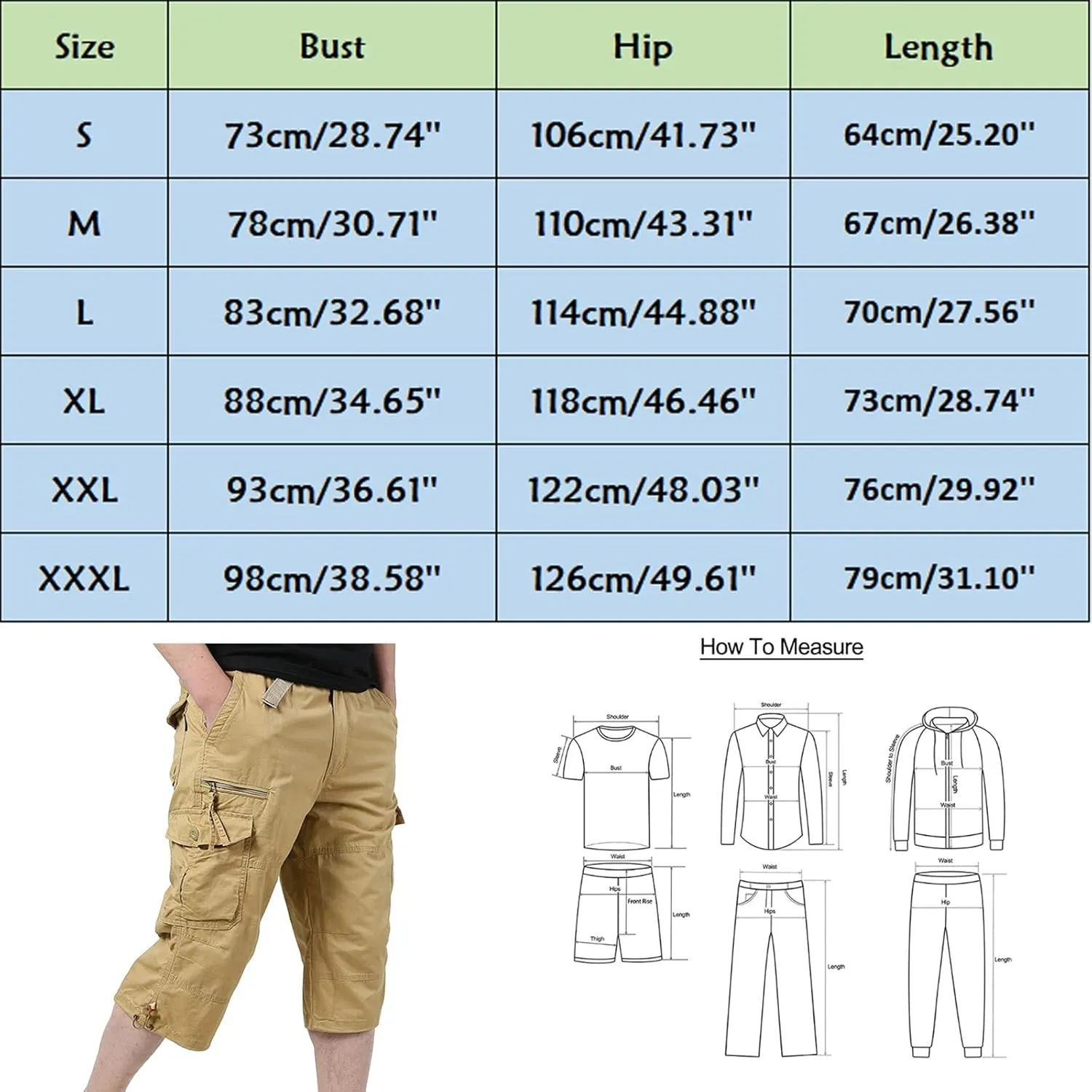 Cargo Shorts for Men Below Knee Cargo Shorts Cool Classic Expandable Waistband Hiking Shorts (Regular and Big & Tall)