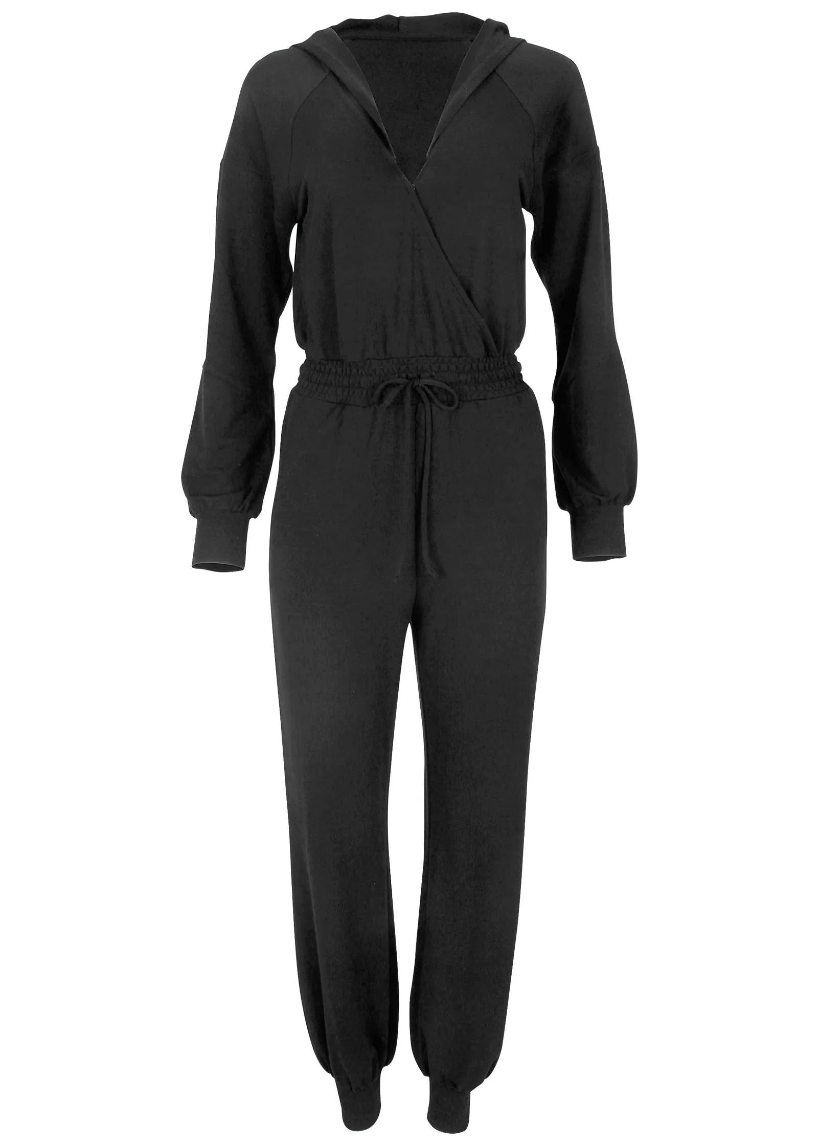 Casual Hooded Jumpsuit - Black