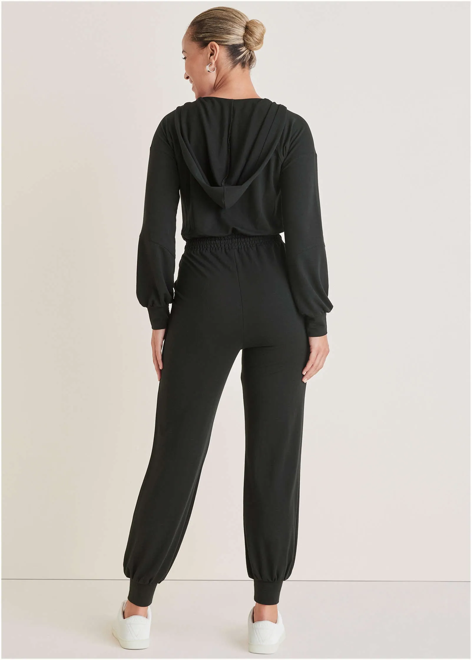 Casual Hooded Jumpsuit - Black
