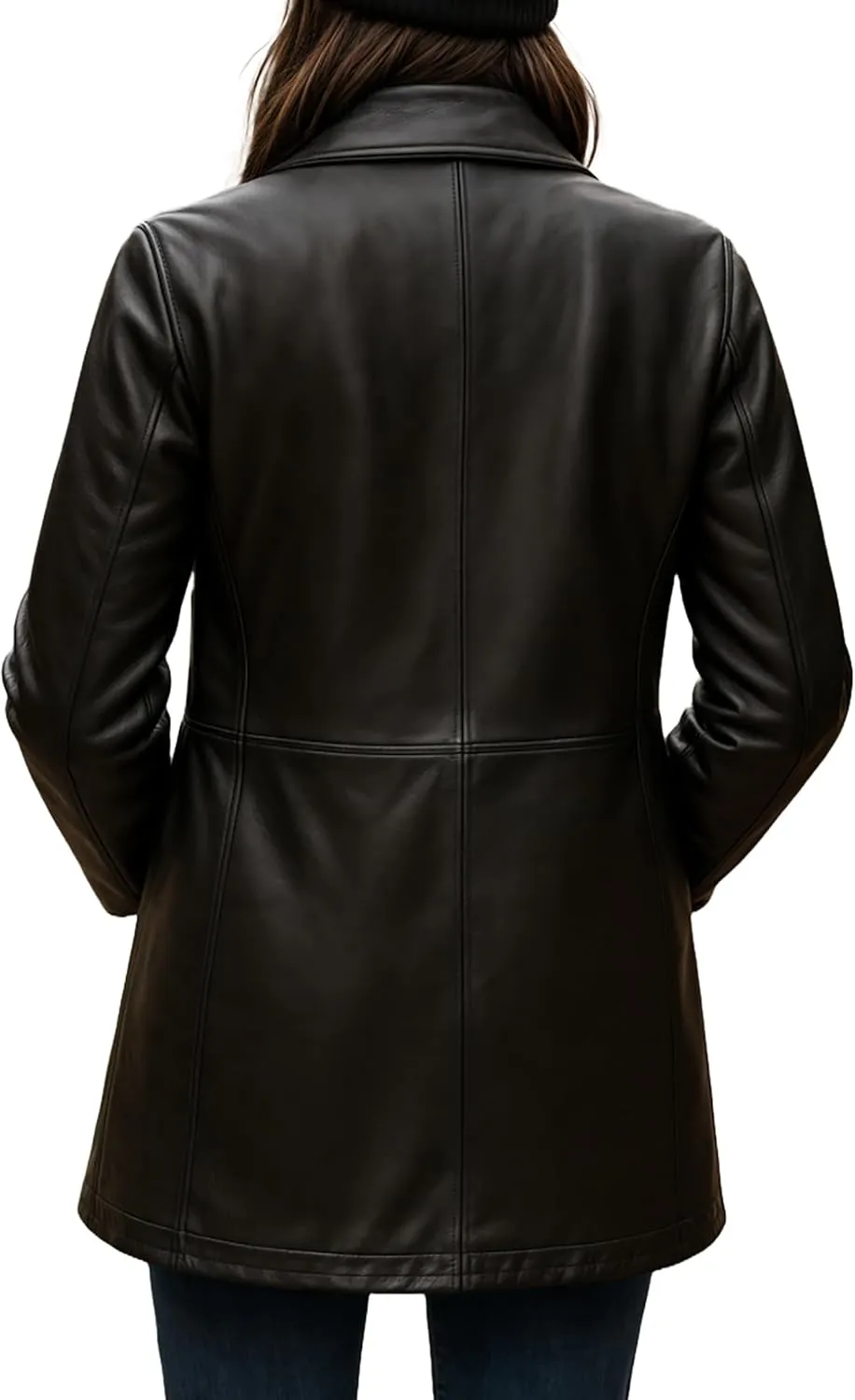 Casual Real Leather Car Coat - 3/4 Length Womens Leather Jacket Winter Fashion Long Leather Jacket