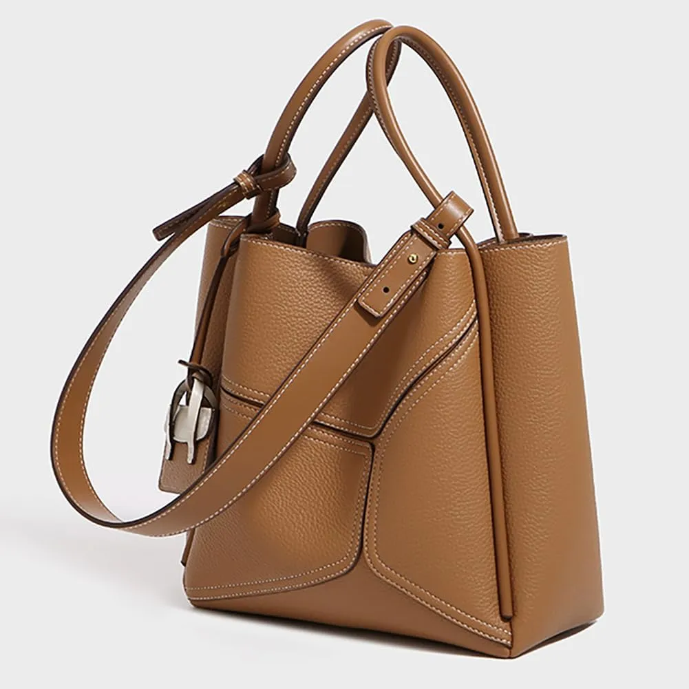Chic Genuine Leather Shoulder Crossbody Bag for Women Small Tote Purse Bucket Top Handle Handbags Satchels 2pcs