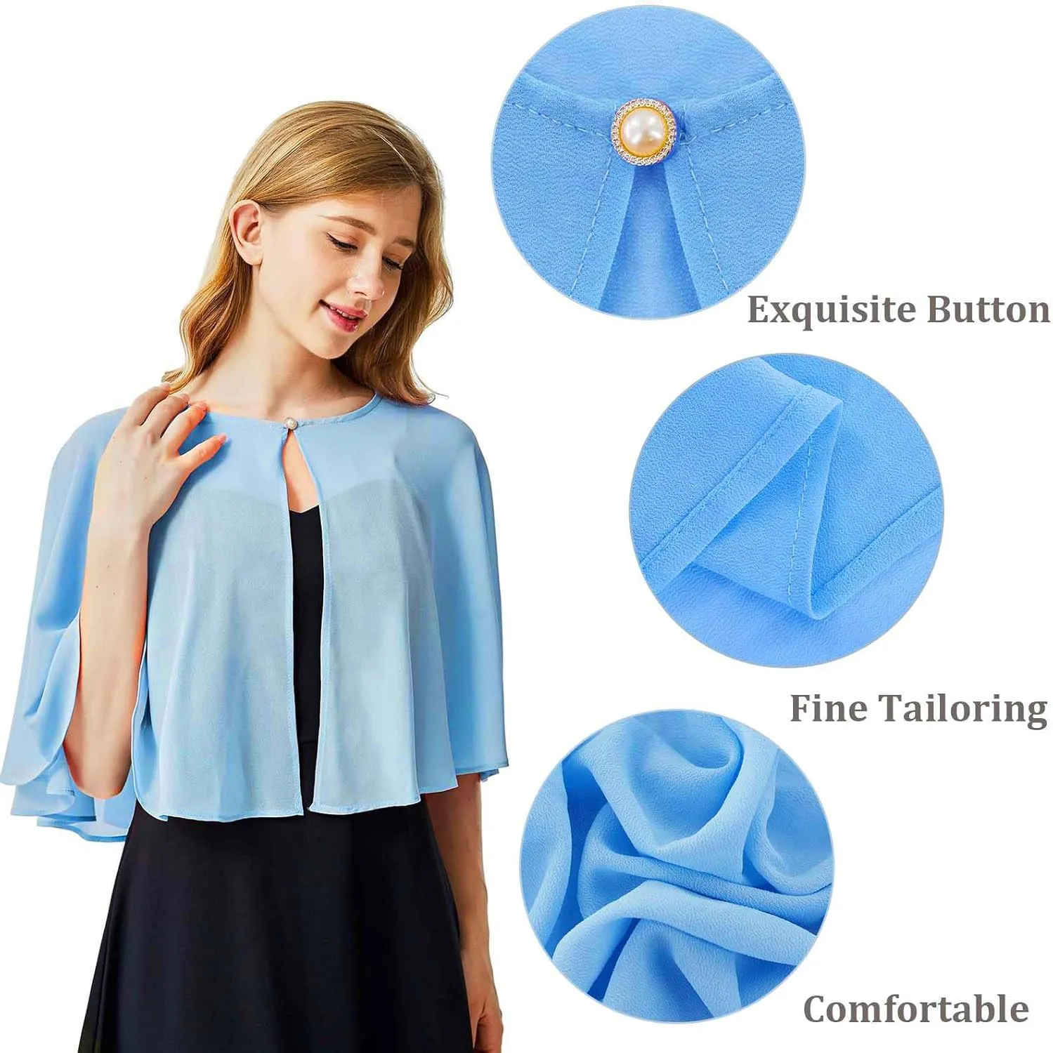 Ciormis Chiffon Capelet Women's Soft Shawls and Wraps for Evening Dresses, Wedding Formal Dress Shawl Cape Cover up