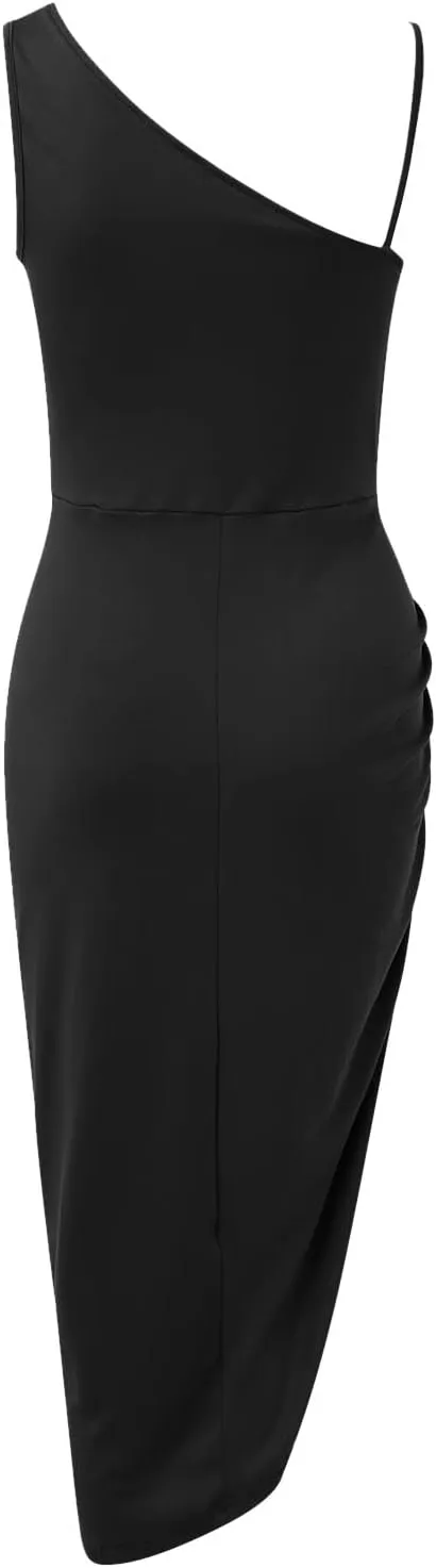 Cocktail Dresses for Women Sequin Bodycon Sexy One Shoulder Slit Midi Dress Summer Formal Elegant Plus Size Dress