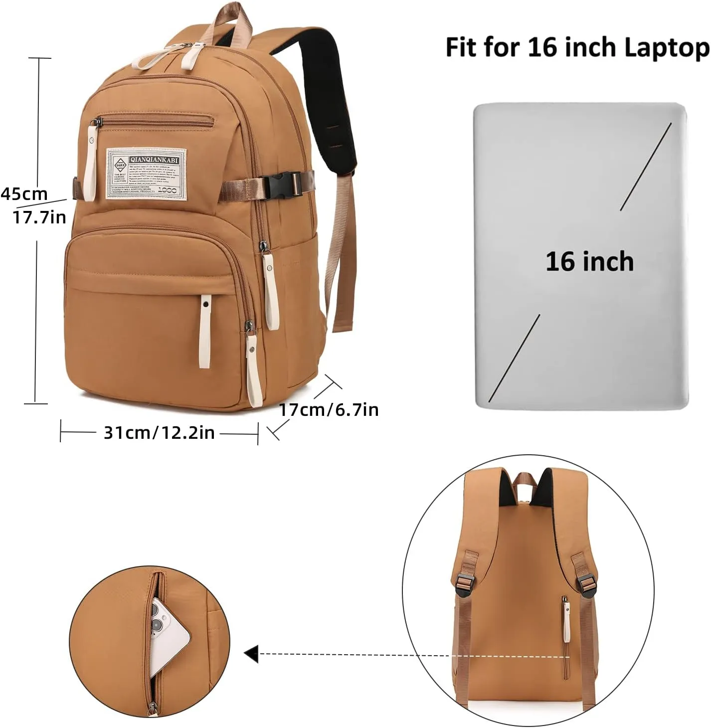 College Backpack for Women Men Laptop Backpack Fits 15.6Inch Notebook (Brown)
