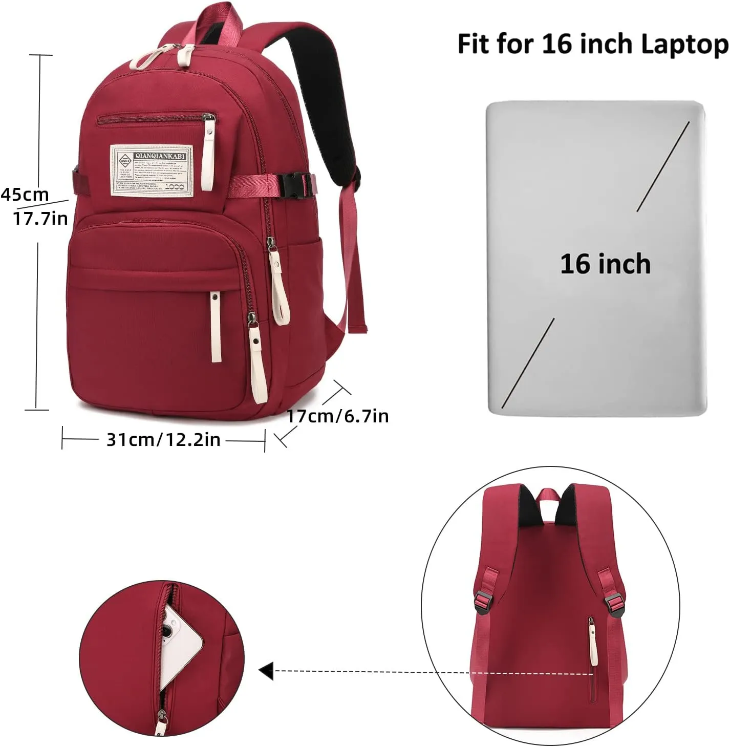 College Backpack for Women Men Laptop Backpack Fits 15.6Inch Notebook (Red)
