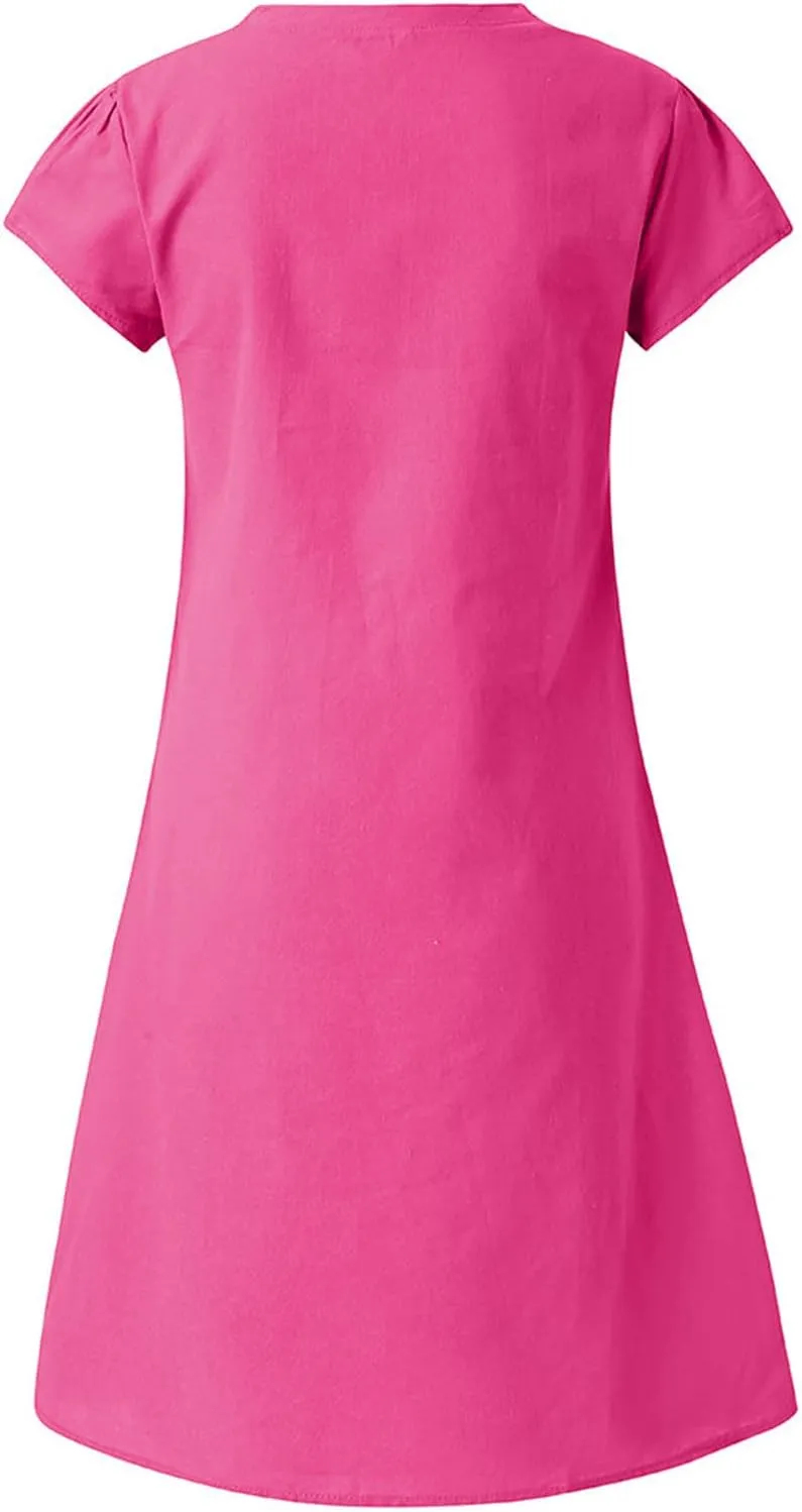 Cotton Dresses for Women 2025 Summer Short Sleeve Beach Vacation Outfits Elegant Flowy Loose Comfy Sundress