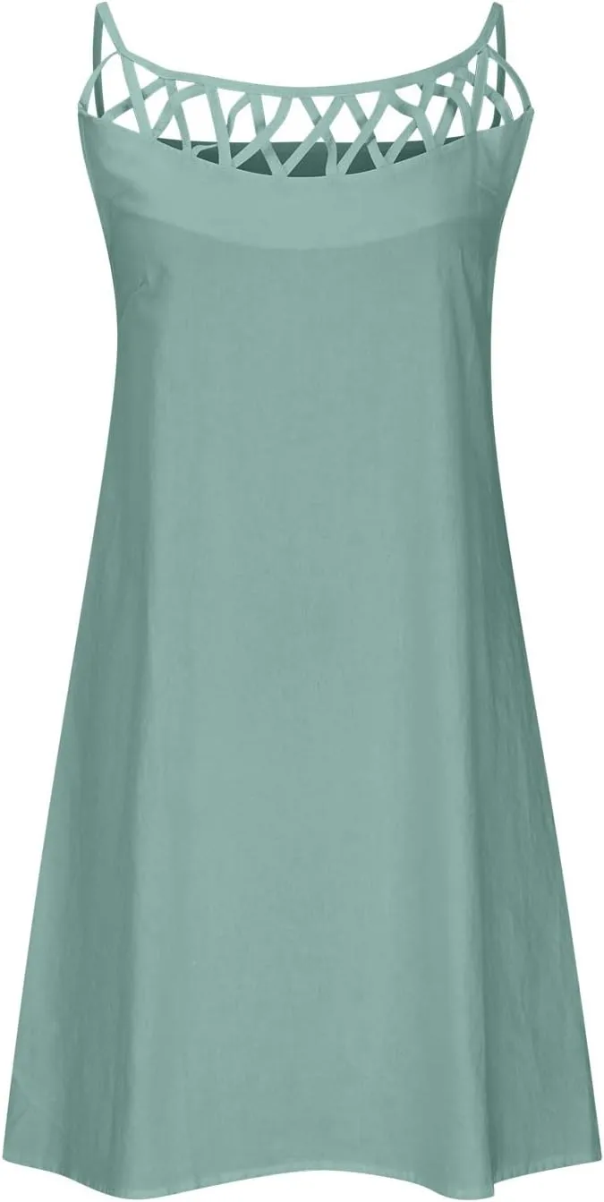 Cotton Linen Dresses for Womens 2024 Trendy Summer Casual Loose Short Sleeve Midi Dress Elegant Lace Beach Sundress
