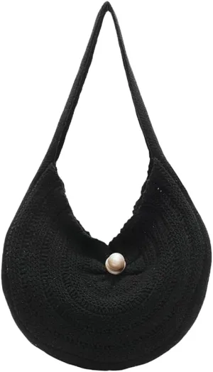 Cotton Rope Purses for Women Woven Hobo Shoulder Bag Purse Chic Hollow-out Handbag for Beach Summer Travel
