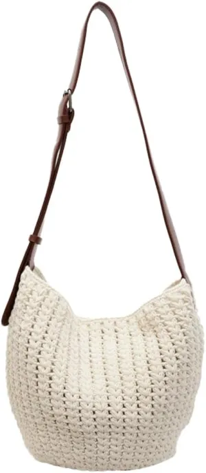 Crochet Bucket Tote Bag Handmade Satchel Shoulder Purses Cotton Hobo Purse Summer Beach Woven Crossbody Bags for Women